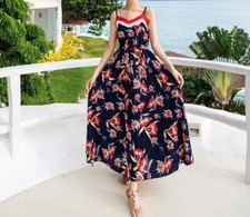 Floral Print Boho Long Dress Summer Beach Wear 