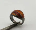 Rare David Andersen Vintage Norway Sterling Silver Ring Orange Red Enamel Size 6