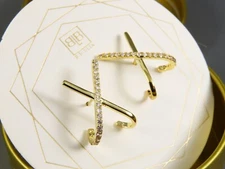New B.B. LILA EARRINGS Gold Tone "X" Criss-Cross CLEAR CRYSTALS Cute Gift Box