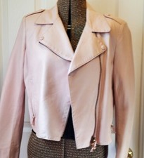 Authentic Valentino Women's Cropped Moto Leather Jacket In Pink, Sz 8