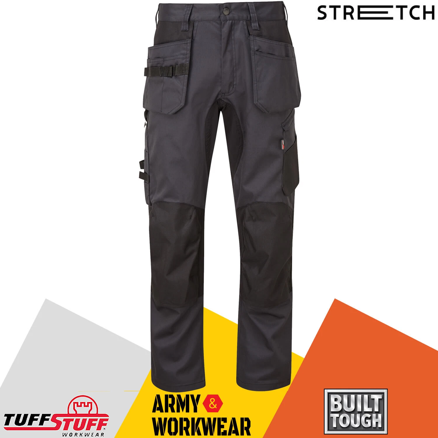 TuffStuff X-Motion Stretch Work Trouser Slim Fit Knee Pad Pockets Multi Pocket