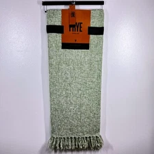 Frye Oversized Marbled Throw Blanket Woven with Fringe Green 50 x 70 NEW Soft