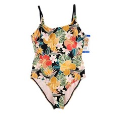 Hurley Womens Lg One Piece Swimsuit Tropical Floral Lined UPF 50 Unpadded NEW