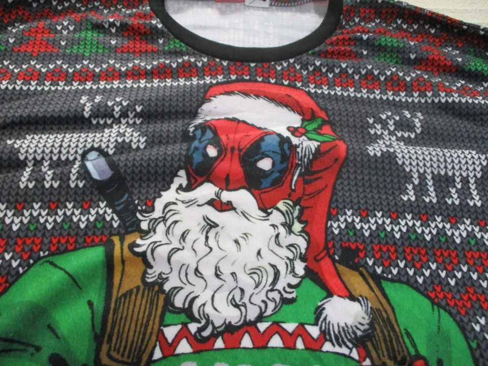 Camisa Pijama Deadpool Para Hombre 2XL Navidad Negra Manga Larga Marvel Cuello Redondo Foto 3 de 4