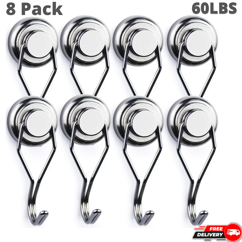 8Pcs Heavy Duty Hooks Swivel Swing 60LBS Strong Rare Earth