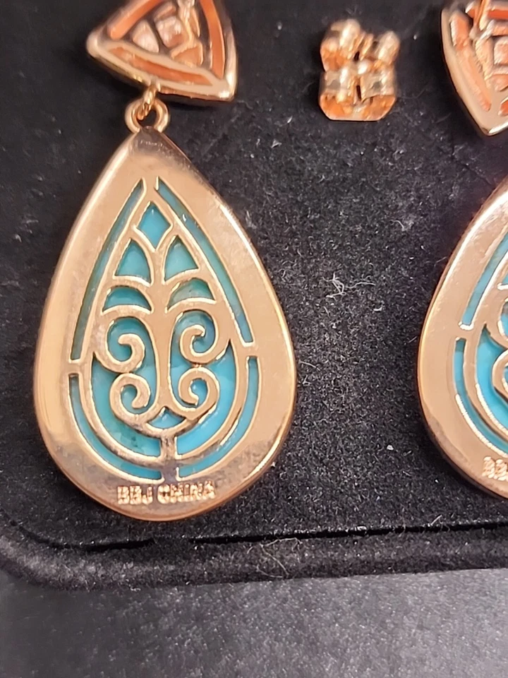 Timna Composite Turquoise Teardrop Dangle Earrings in Copper - Image 4 of 4