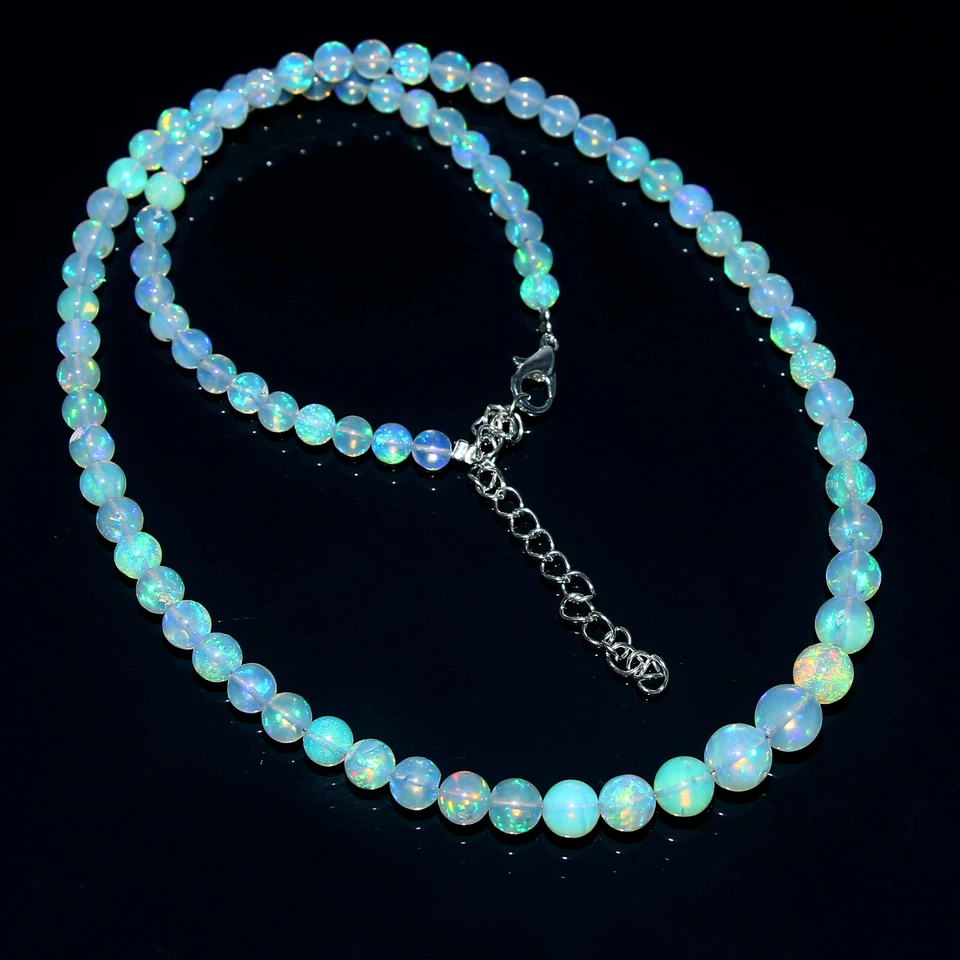 Collar de piedras preciosas con cuentas redondas bolas de ópalo de fuego Welo etíope natural 16 pulgadas Foto 2 de 3