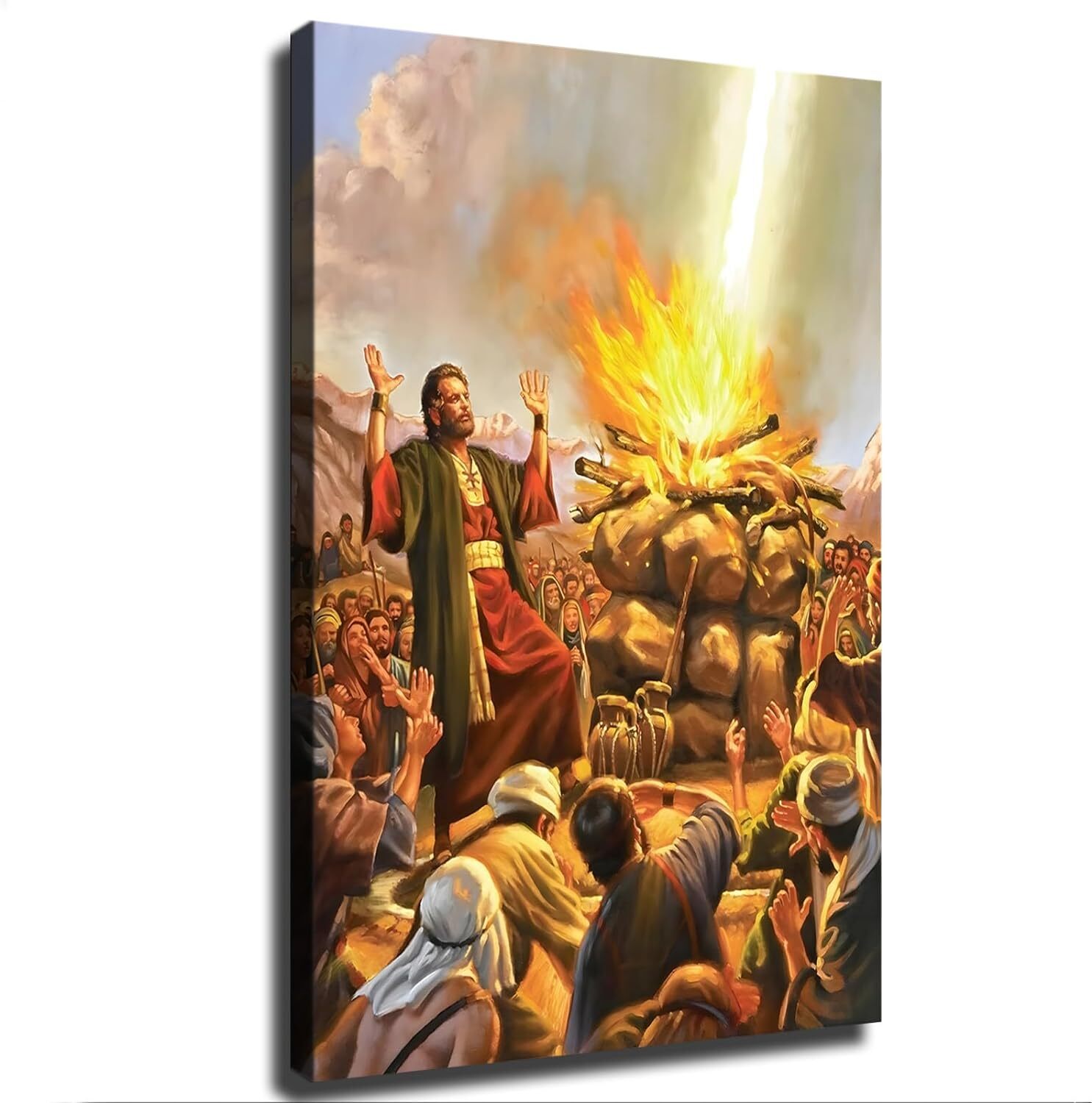 Biblical Bible Story Canvas of Elijah and the Prophets of Baal