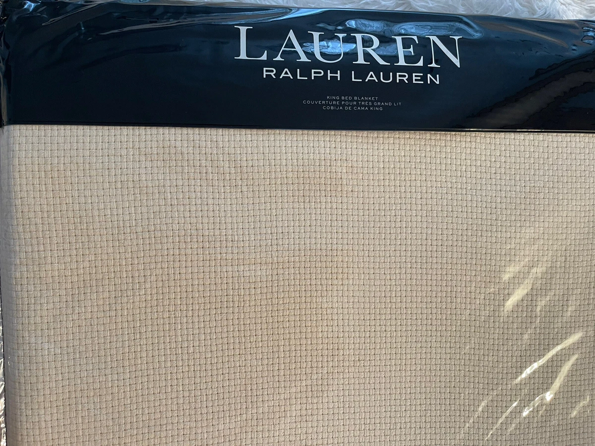 Ralph Lauren KING Cotton Bed Blanket Cream Classic Weave 108x90 MSRP 300