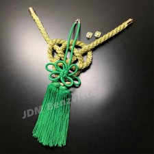 2pcs Jdm Jp Fusa Green Kiku Knot Golden Kintsuna Rope For Rearview Mirror Charms