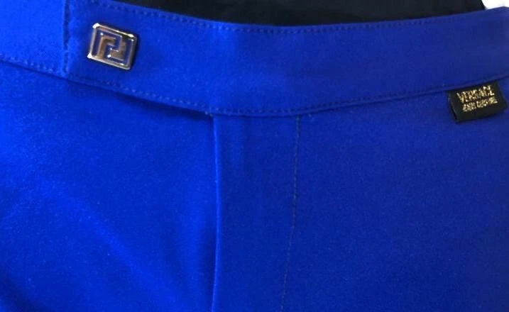 Versace Jeans donna abito pantalone blu vita alta gamba skinny cerniera 28