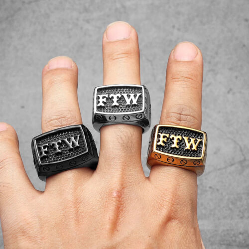 Men's Stainless Steel Biker Out Law Motorcycle FTW Ring Middle Finger Up Gift - Picture 8 of 27