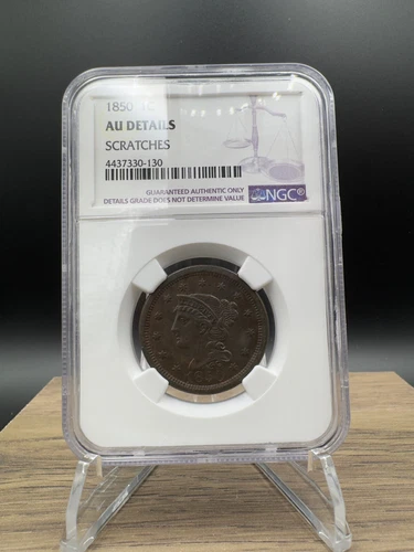 1850 Braided Hair Large Cent 1C NGC AU Details (Excellent Coin!) Ships Free!