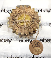 NEW 4 PC SET TAN AND GOLD SUNFLOWER CARVED WOOD DRINK COASTER FROM INDIA