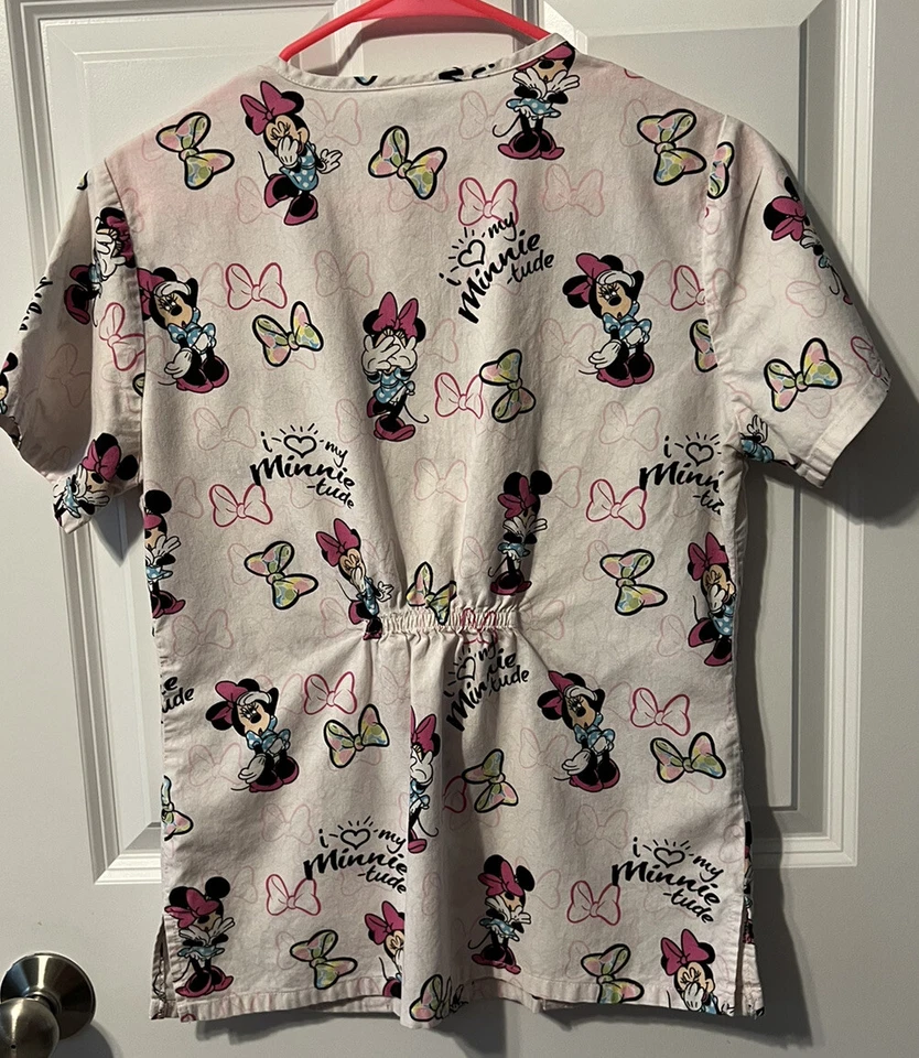 WOMENS X-SMALL DISNEY SCRUB TOP WITH MINNIE MOUSE PRINT - Image 4 of 4