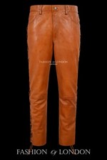 Herren Biker Lederhose hellbraun Wachs geschnürt Motorrad Stil 100% Napa Hose Pant