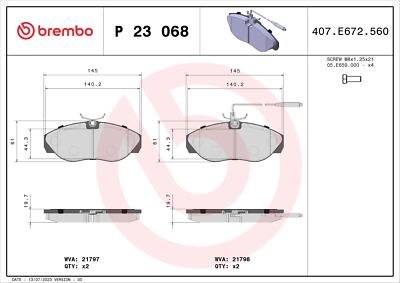 BREMBO P 23 068 Bremsbelagsatz, Scheibenbremse für CITROËN,FIAT,PEUGEOT
