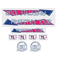 1986 GT BMX - PRO Freestyle Tour - THIN PRO - Magenta and blue on Clear - decal