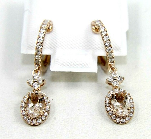 Natural Pear Pink Morganite & Diamond Drop Lady's Earrings 14K Rose Gold 1.33Ct - 第 1/4 張圖片