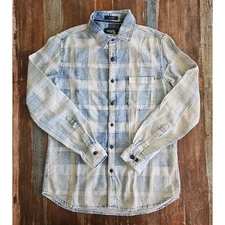 Bare Denim Men's Medium Blue Patchwork 100% Cotton Western Long Sleeve Button Up