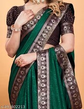 Indian Women's Chiffon Silk Saree With Unstitched Blouse Festive Party Wear Sari