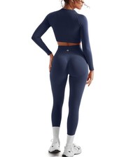 Women 2 Piece Workout Sets Scrunch Hip Lifting Seamless Leggings Long Sleeve ...