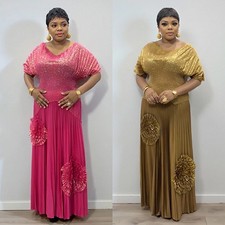 Women African Blouse Top Long Pleated Skirt Outfits 2Pcs Sets Gown Evening