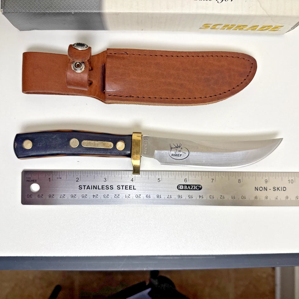 SCHRADE - OLD TIMER - LEÑADOR #165OT - 9 1/2" + FUNDA DE CUERO MARRÓN Foto 2 de 3