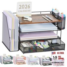 Desk Organizers and Accessories with File Holder, 4-Tier Desk 4T Wood