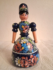 Vintage Hungarian Folk Art Costume Wooden Doll Hand Painted Trinket Box 5" Tall