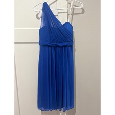 Davids Bridal Royal Blue One Shoulder Chiffon Bridesmaid Dress Size 4