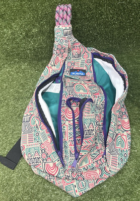 Kavu Rope Sling Backpack Blue White Aztec Southwestern Bag Boho Crossbody Nice!