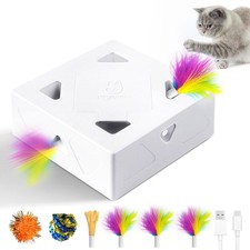 Interactive Cat Toys -Migibox for Indoor Bored Cats, Automatic Pop Out Feathe...