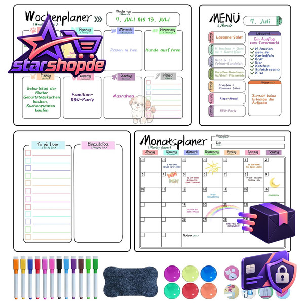 Whiteboard Wochenplaner Magnetisch 4 Stk Monatsplaner KüHlschrank Organizer-image