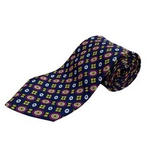 Vintage Brooks Brothers Mens Blue Yellow Red All Silk Handmade Pattern Neck Tie
