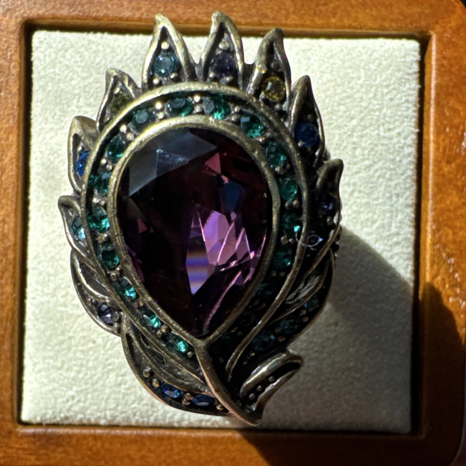 Heidi Daus Peacock Feather Statement Cocktail Rin… - image 9