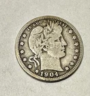 1904-0 Barber Quarter. 90% Silver. Good Condition. Charity Auction.