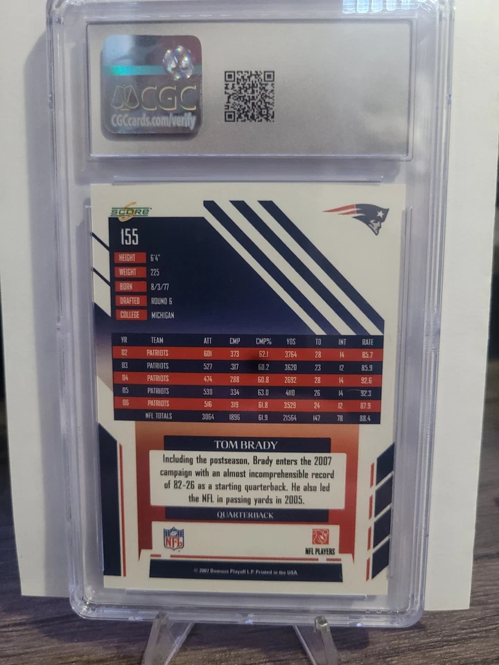2007 Score Tom Brady Atomic SSP #155 CGC MINT 9 🔥Patriots GOAT Card - Image 2 of 2