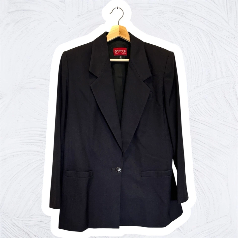 Traje falda vintage para mujer Sasson negro tipo lino, talla 12 Foto 2 de 4