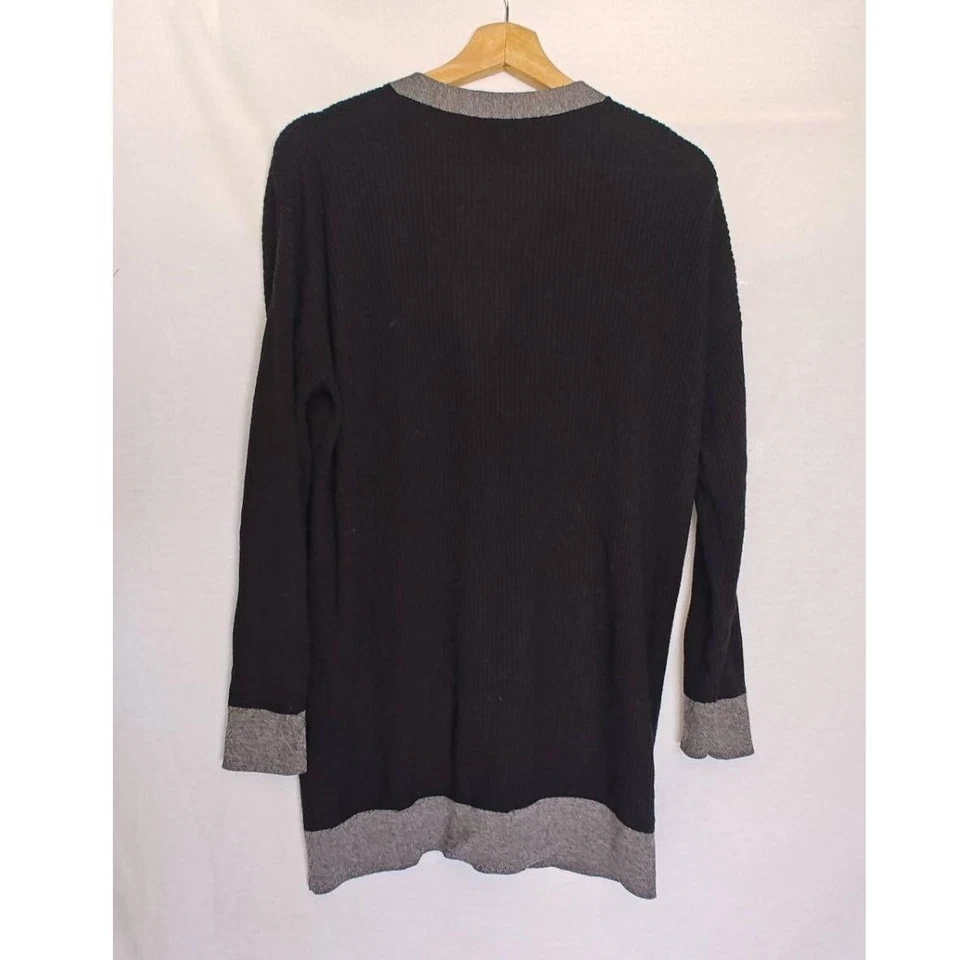 Cárdigan Rag & Bone Acanalado Cuello en V Negro Gris Ribete Pequeño Lana Merino Relajado Foto 4 de 4