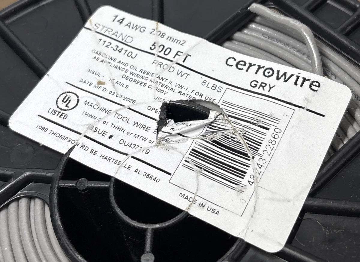 Cerrowire 14 AWG Gray Machine Tool Wire MTW THHN THWN-2 500 Ft Spool photo 3