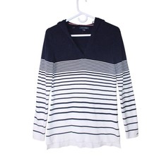 Tommy Hilfiger Women s Size Large Blue/White Striped Nautical Knit Sweater EUC