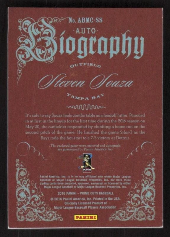 2016 PRIME CUTS STEVEN SOUZA ABMC-SS AUTO BIOGRAPHY MATERIALS GOLD 15/25 RAYS - Image 2 of 2
