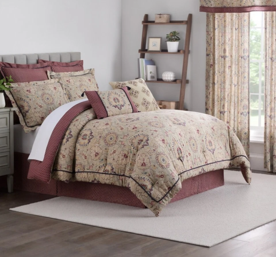 Juego de edredón Waverly Queen 6 piezas Castleford beige vintage reversible nuevo Foto 3 de 4