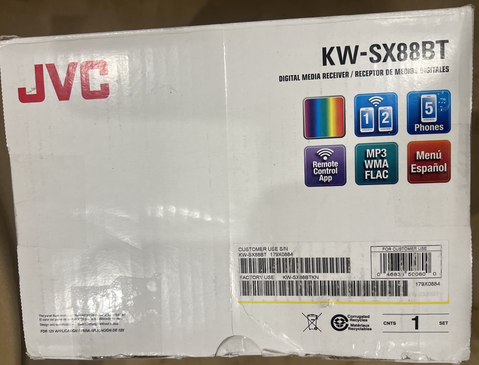 OPEN BOX! JVC KW-SX88BT Digital Media Receiver Car Stereo, Bluetooth 2Din 