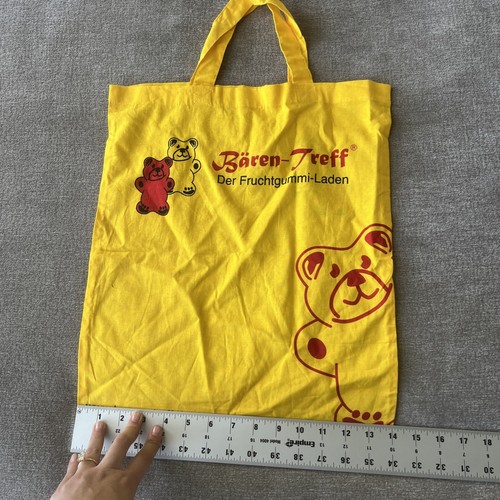 Gummy Bear Candy Store Logo Pink Yellow Cotton Canvas Reusable Tote Bag German - Zdjęcie 3 z 5