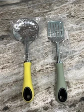Stainless Steel Slotted Spoon And Spatula Colored Handles NEW