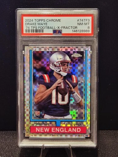 2024 Topps Chrome - 1974 Topps Football Drake Maye #74TF-3 X-Fractor (RC) PSA 8