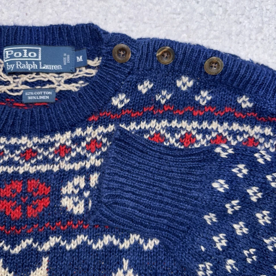 De Colección Polo Ralph Lauren Suéter Nórdico Isla Justa Mezcla de Lino Copo de Nieve Mujeres S/M Foto 3 de 4