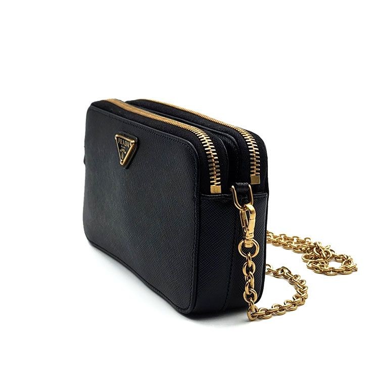 Prada Saffiano Double Zip Chain Crossbody Bag 1BP024